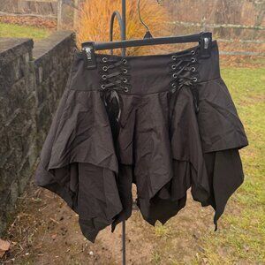 Whimsigoth Black Lace Up Handkerchief Skirt